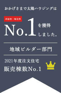 2021年度No.1ビルダー　刈谷市刈谷市の地域ビルダー部門で2021年度注文住宅販売棟数No.1