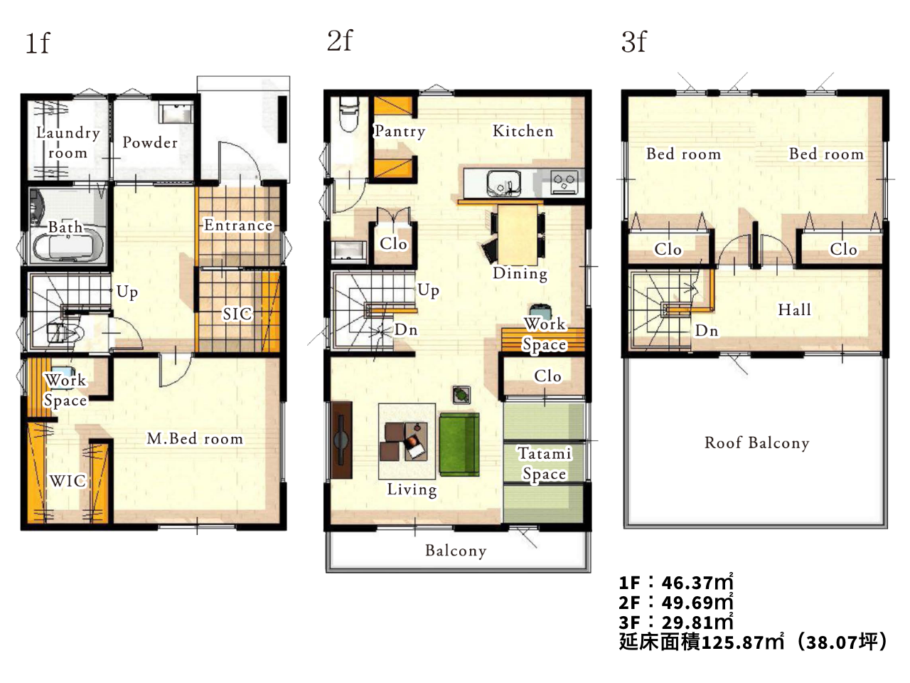 3階建ての家の間取り図